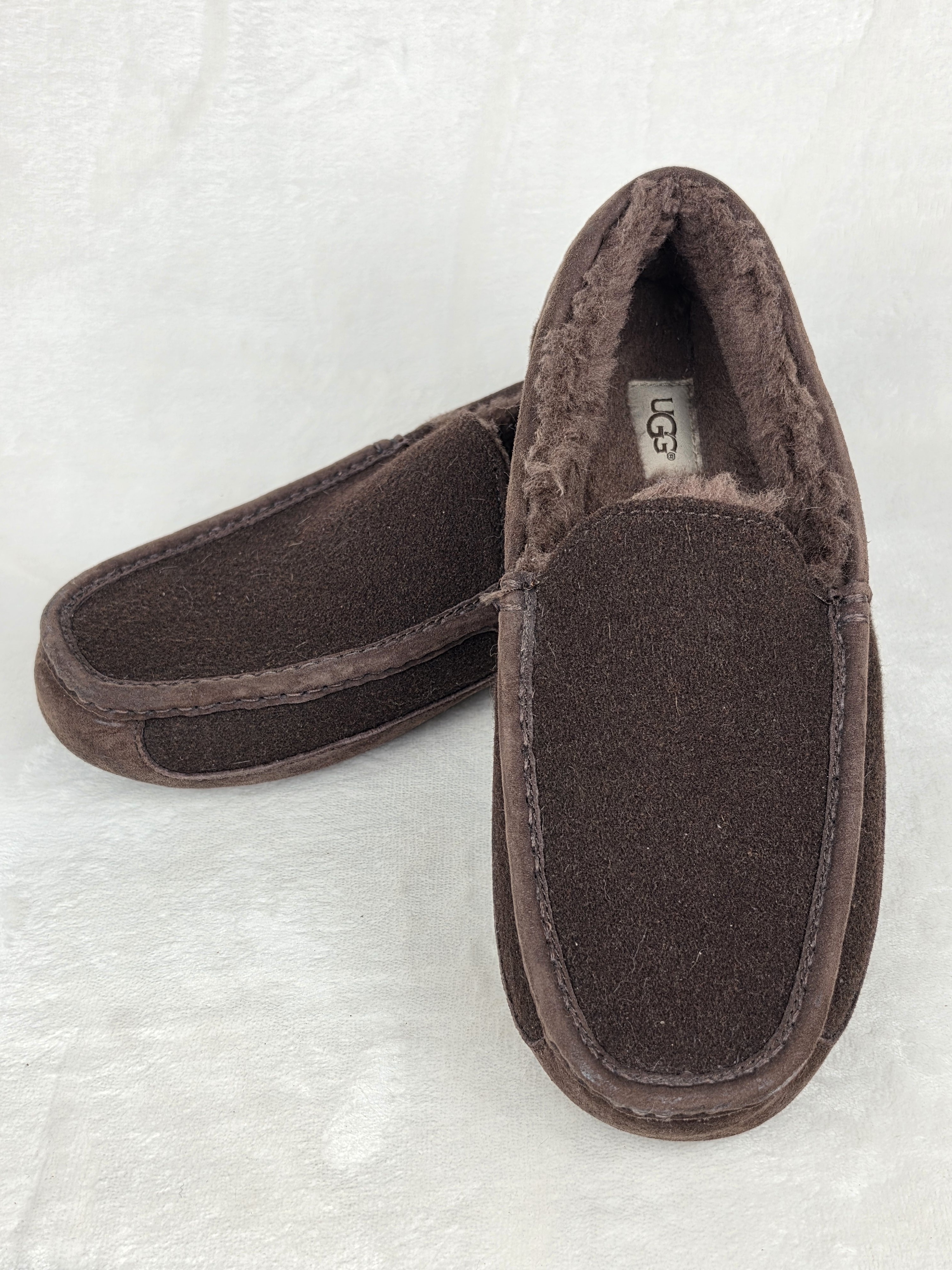 Ugg Ascot Slipper Men's 11 Espresso Brown Suede Wool Lined Moccasin Loafer
